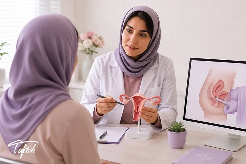 معاینه واژن توسط پزشک زنان برای تشخیص عفونت و مشکلات قاعدگی